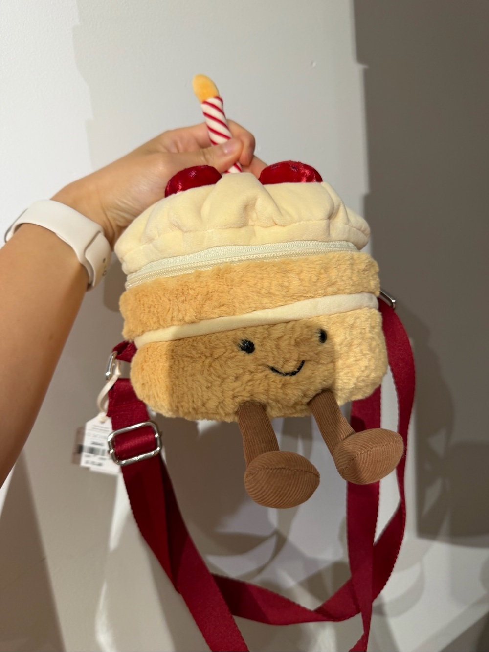 Jellycat Plush Cake Crossbody Bag in Cream & Red